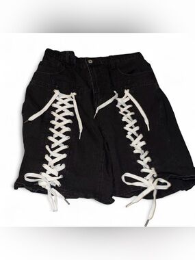 Black Shorts with White Lace-Up Side Detail
